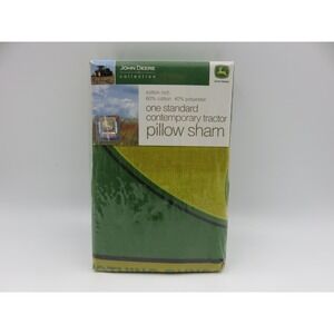 John Deere Standard Pillow Sham Contemporary Tractor Green Yellow Cotton NIP